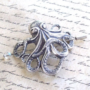 Silver Octopus Shawl Pin, Silver Stick Pin, Silver Shawl Pin, sweater pin, lapel pin, beach, goth, ocean, nautical image 2