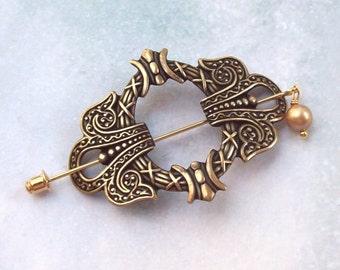 Celtic Shawl Pin, Celtic Lapel Pin, Celtic Hat Pin, gold shawl pin, brass, oxidized, fashion, stick pin, scarf pin, swarovski