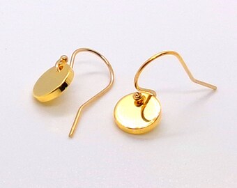 14KGF Gold Disc Earrings, 14k gold follrd wires, high polished, small discs, shiny, thick, 8mm, all gold gf