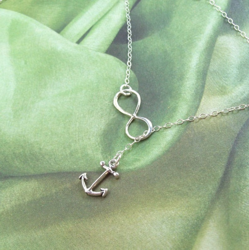 Anchor and Infinity Necklace, Infinity Lariat Necklace, Anchor Necklace, sterling silver, spring, bridal jewelry, weddings, nautical image 5