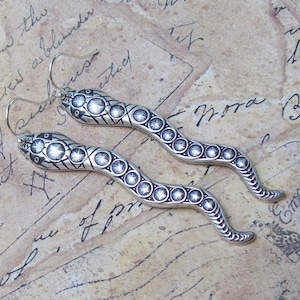 Silver Snake Earrings, Etched Earrings, Silver Earrings, serpent, reptile, animals, sterling silver wires,  dangle,