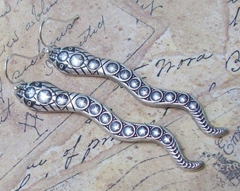 Silver Snake Earrings, Etched Earrings, Silver Earrings, serpent, reptile, animals, sterling silver wires,  dangle,
