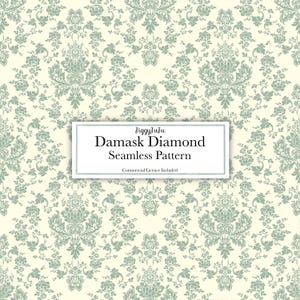 Salviagrön damastdiamant | Digitalt papper | Sömlöst mönster | Vintagestil (digital nedladdning)