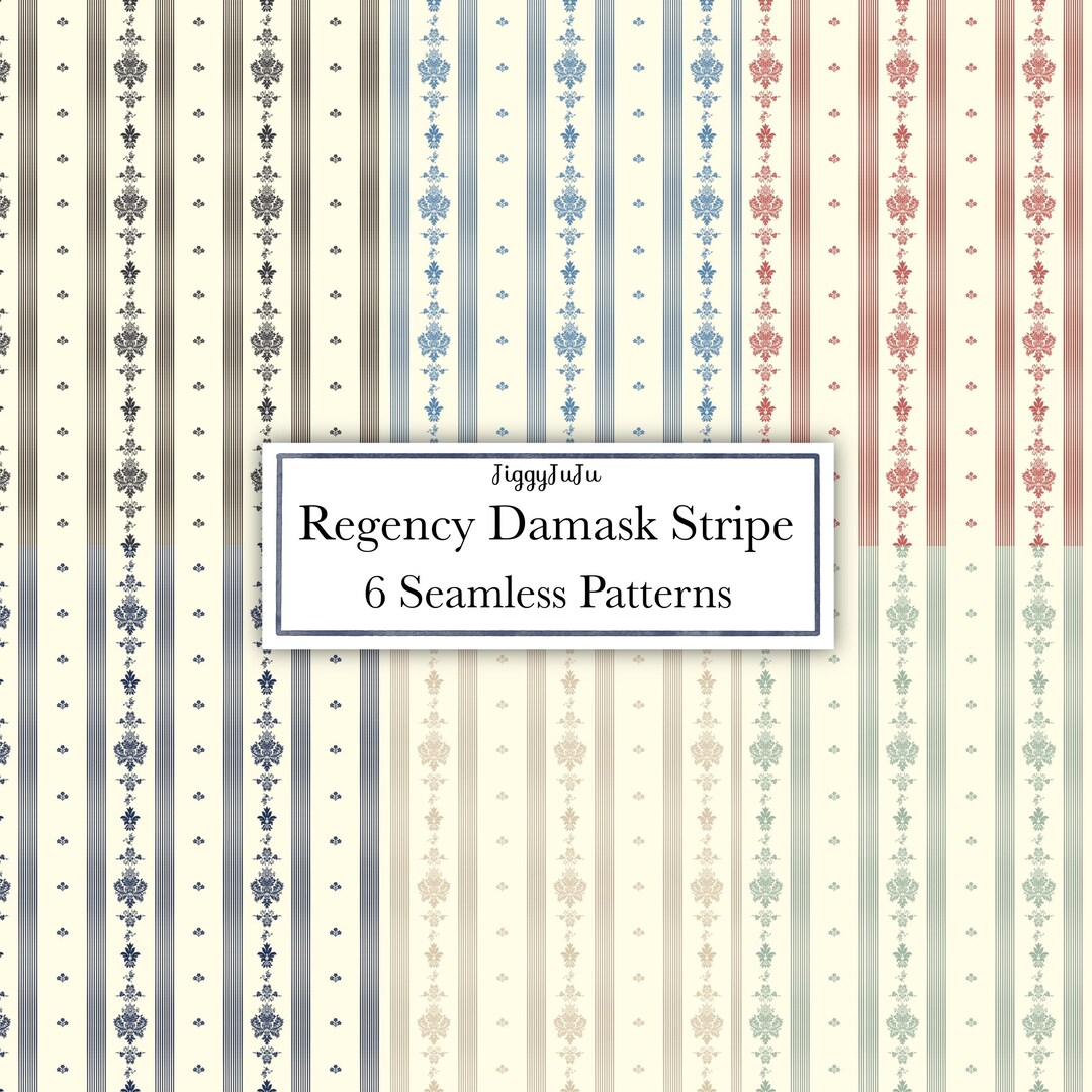 Regency Pattern Paper Sheets Regency Damask Stripe | Seamless Pattern Bundle | Digital Paper ...