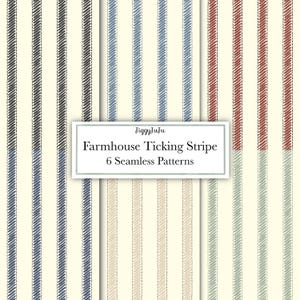 Farmhouse Ticking Stripe, 6 Seamless Pattern Bundle, Neutral design for Fabric and Wallpaper (Digital Download)