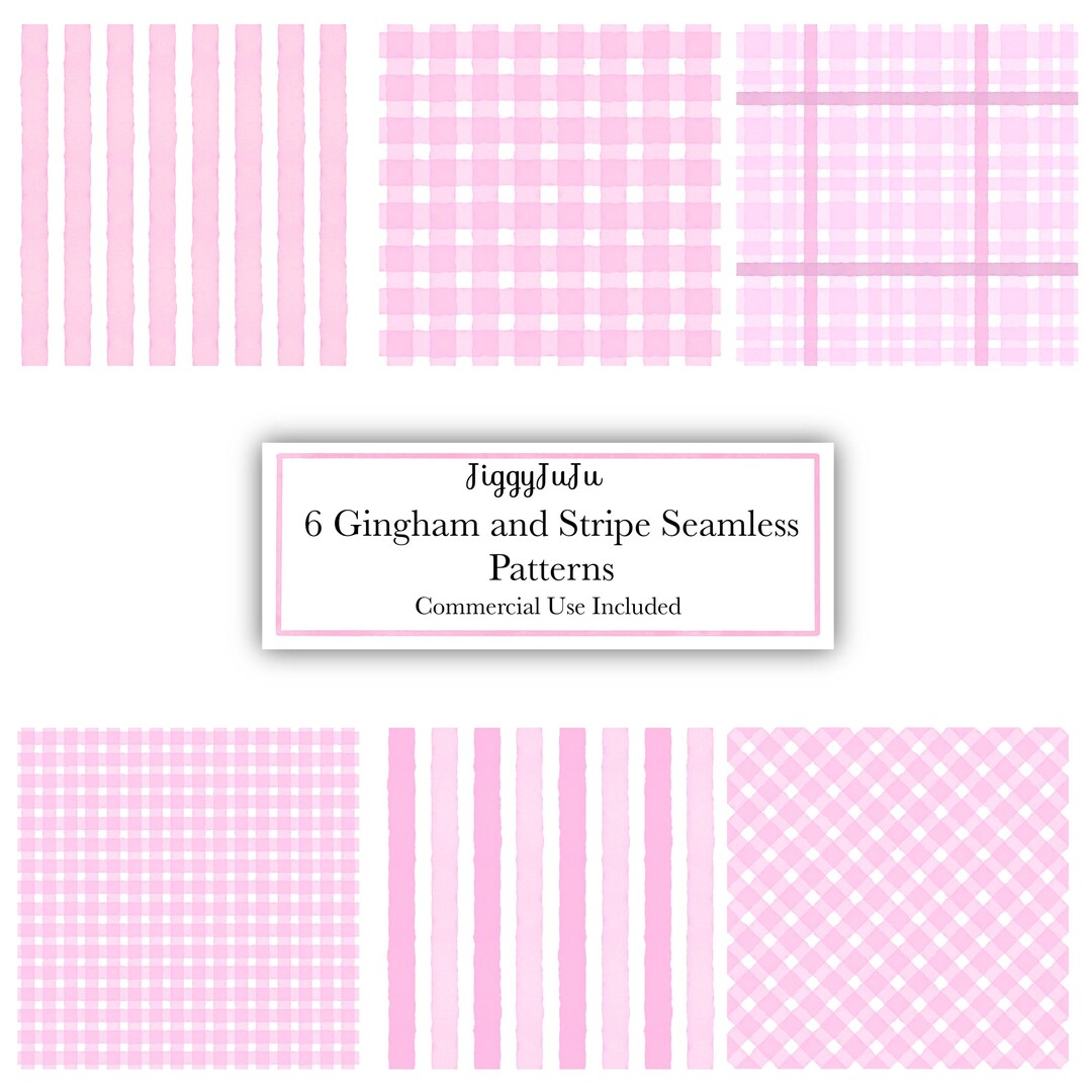 6 Pink Gingham and Stripe Digital Paper | Seamless Pattern Bundle ...
