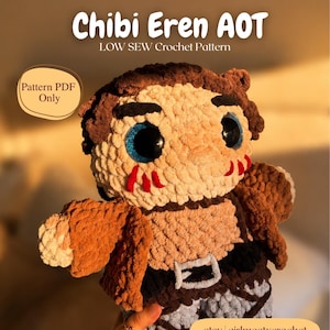 Patrón de crochet de anime Chibi Eren AOT / Costura sencilla / Descarga instantánea en PDF / Amigurumi / Apto para principiantes / Peluche de crochet adorable /