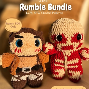 2 en 1 - Paquete Rumble AOT - Patrón de crochet de anime / Chibi Eren y Cute Tian / Costura sencilla / Descarga en PDF / Amigurumi / Apto para principiantes /