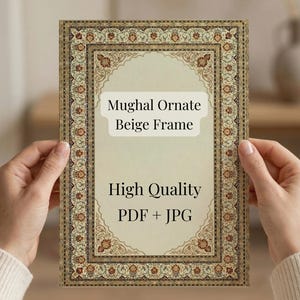 Beige  Vintage Frame, Antique Manuscript Floral Border, Ceremonial Certificate DIY Digital File, Ottoman High Resolution File PDF JPG