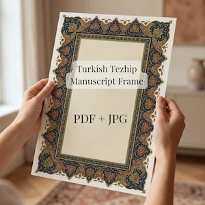 Turkse Tezhip-manuscriptlijst, sierlijke vintage kunstrand, huwelijksuitnodiging traditioneel digitaal bestand DIY, digitaal briefpapierontwerp A3 A4