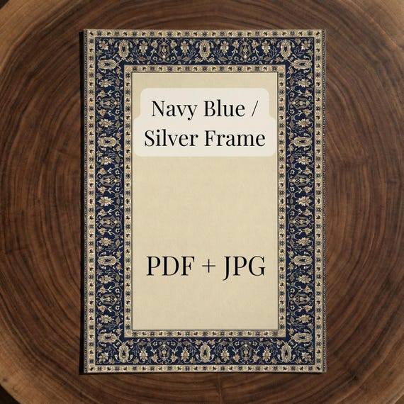 Navy Blue / Silver Frame, Decorative Wedding Border,  Traditional Digital File, Arabic Style Detailed High Resolution Pattern