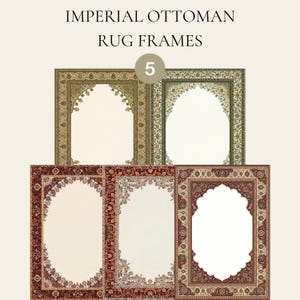 Molduras para tapetes otomanos imperiais, bordas reais da Anatólia, artigos de papelaria tradicionais orientais para tapetes, conjunto de 5 padrões turcos de alta resolução.