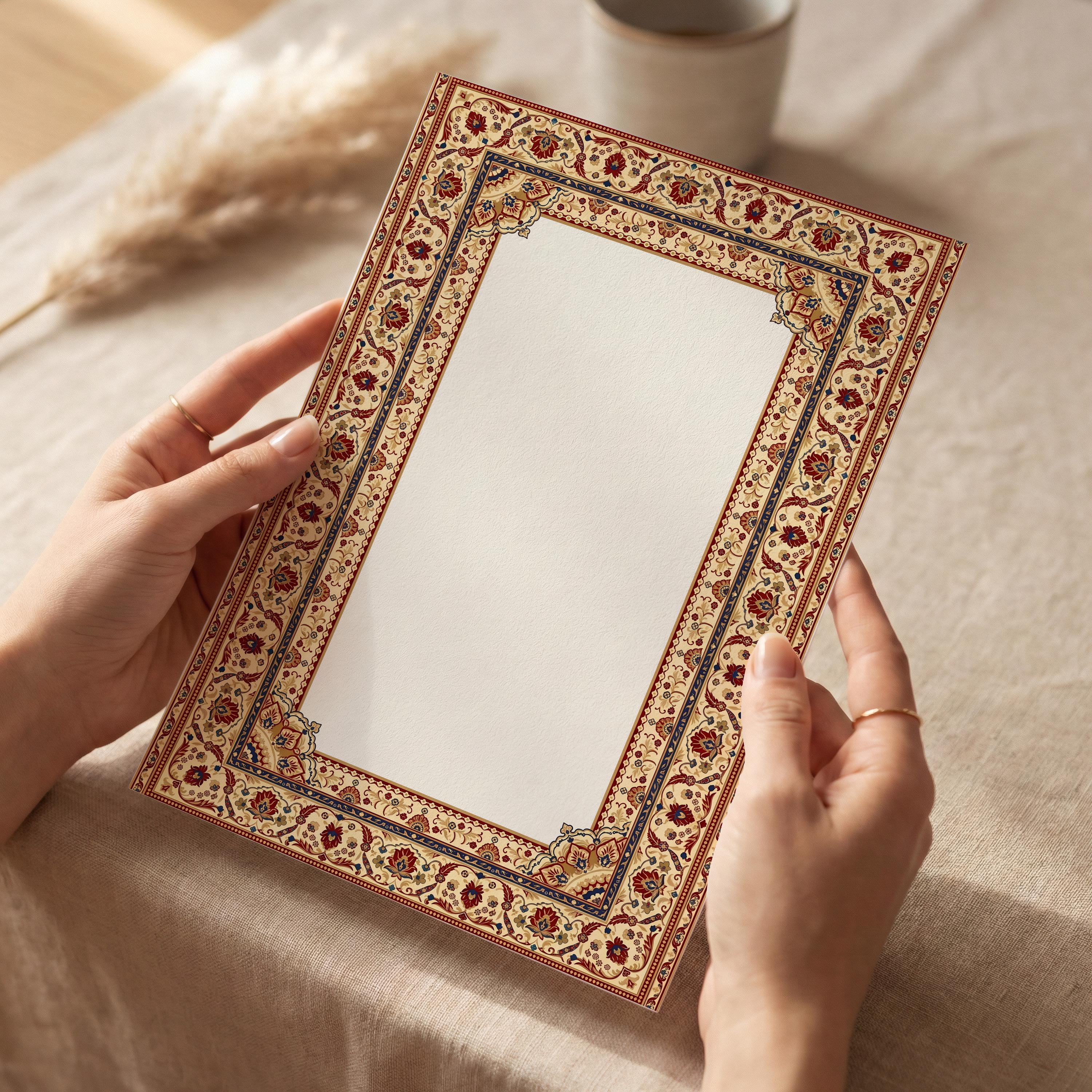 Manuscript Rug Ottoman Manuscript Frame Border, Arabic Eastern Oriental Rug Style ...