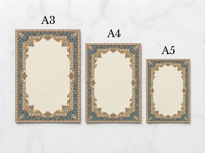 Rug Border Frame A3 A4 Printable, Iranian Carpet Ornate Floral Border ...
