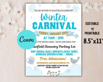 Folleto editable para festival de invierno, invitación para carnaval de invierno, plantilla de Canva
