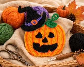 Modello PDF per applicazione a forma di zucca all'uncinetto, zucca di Halloween all'uncinetto, decorazione autunnale, motivo zucca, download immediato, fai da te