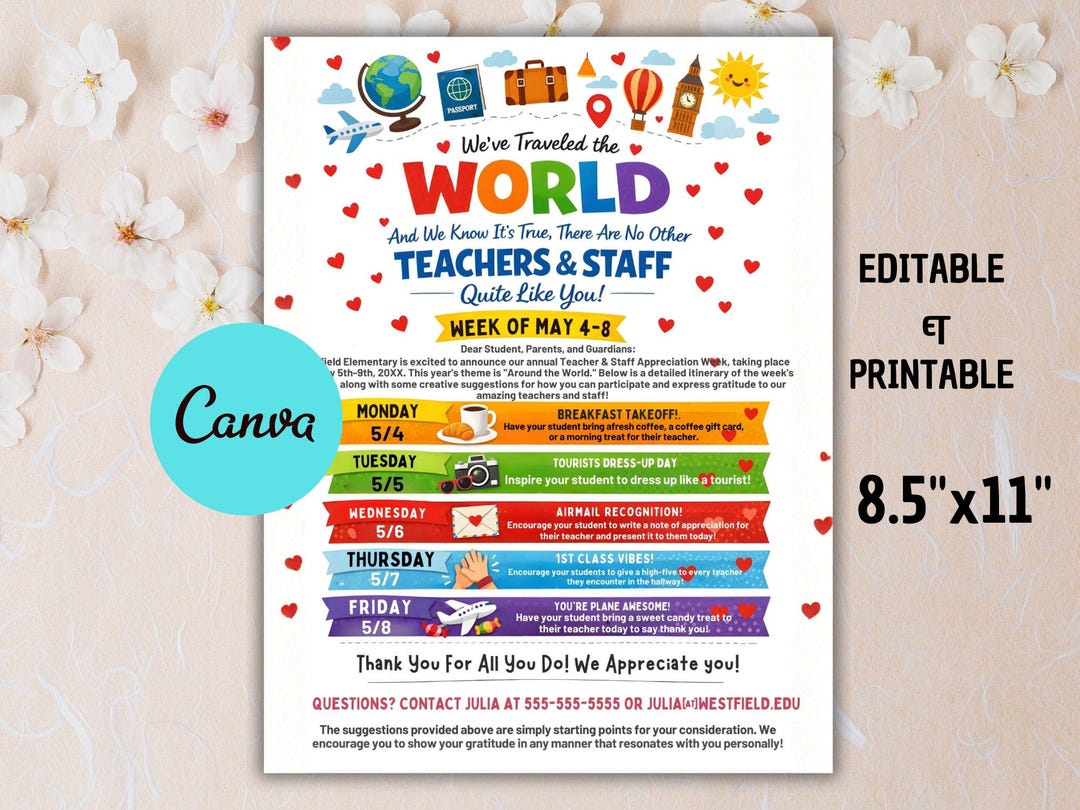 Around the World Teacher Appreciation Newsletter: Travel Itinerary ...