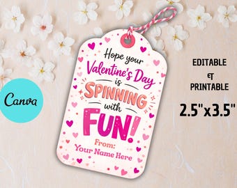 Etiqueta de regalo imprimible para San Valentín con Fidget Spinner, divertido juguete giratorio, recuerdo para el aula, descarga digital