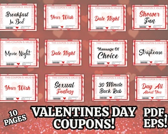 Plantilla de cupón de amor romántico, regalo de San Valentín para adultos (archivos PDF/EPS imprimibles)