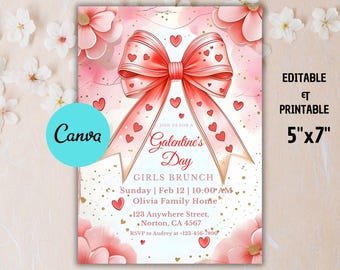Invitación para el Día de Galentine, invitación para el Día de Galentine, invitación retro para Galentine, noche de chicas, invitación para San Valentín, Canva editable
