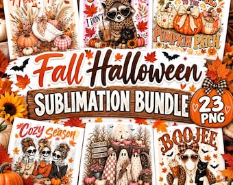 Pacchetto PNG di Halloween con 23 disegni, design vintage per maglietta di Halloween con tema raccolto autunnale, simpatico fantasma/zucca per sublimazione, stagione spettrale autunnale PNG