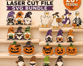 Pacchetto di taglio laser di Halloween, Fantasma di Halloween SVG, Zucca SVG per taglio laser, Jack o' lanterna SVG, File di taglio laser di gnomi di Halloween, Glowforge