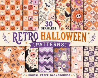 Pacchetto di 30 carte digitali di Halloween, carte stampabili con zucche e fantasmi, sfondi di Halloween "Boo", carta per scrapbooking con pipistrelli, pacchetto di motivi spettrali