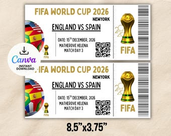 Entrada personalizada para el Mundial 2026 / Cupón de cumpleaños editable (descarga digital)