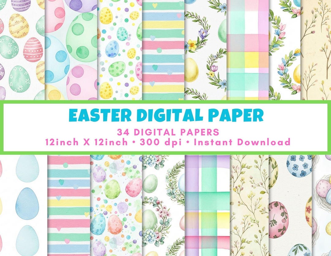 Easter Digital Paper Pack, Watercolor Eggs, Floral Designs (34 Jpgs) - Etsy