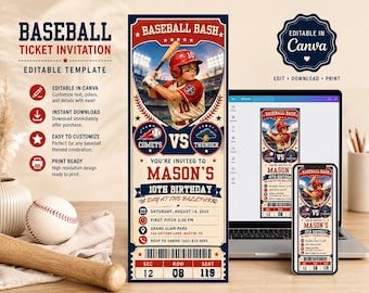 Customizable Baseball Ticket Template, Canva Editable (Instant Download)
