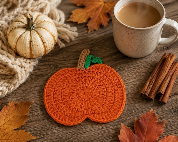 Crochet Pumpkin Coaster Pattern PDF, Halloween Coasters, Fall Mug Rug, Pumpkin Mug Rug, Thanksgiving Table Decor, Autumn DIY Crochet