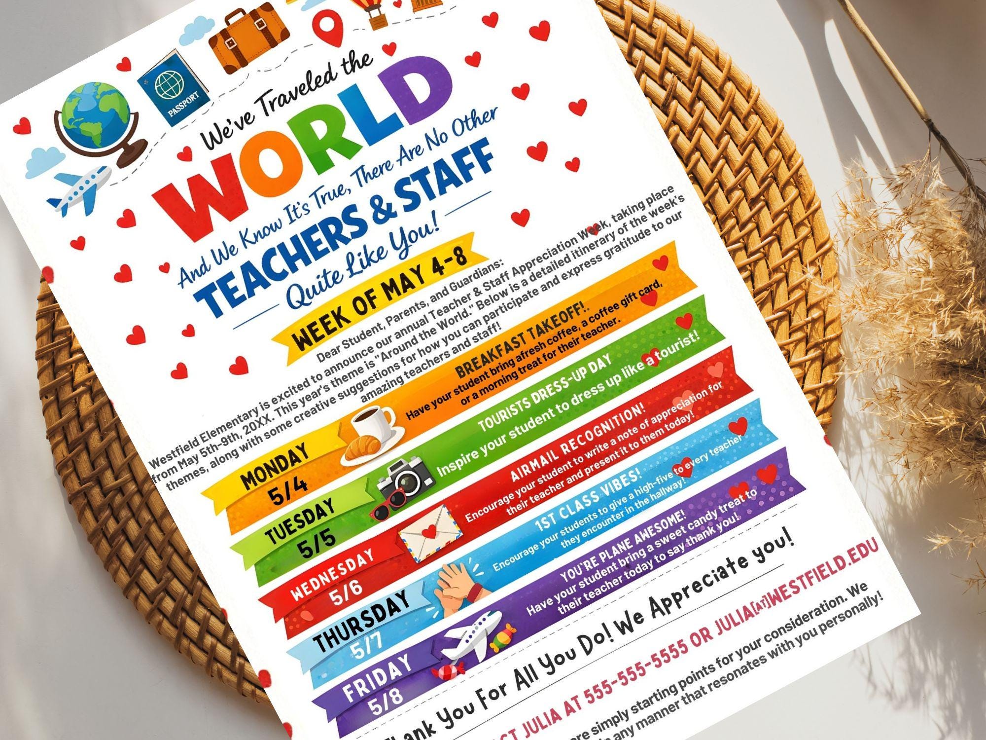 Around the World Teacher Appreciation Newsletter: Travel Itinerary ...