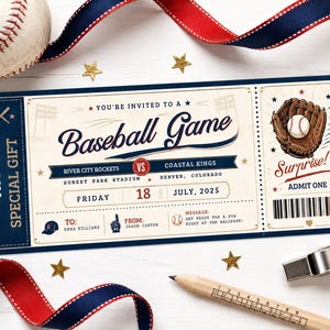Modello regalo per biglietto di partita di baseball / Modello regalo per biglietto di partita modificabile 7 x 3 pollici / Biglietto regalo sportivo modificabile / Download digitale