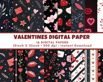Papeles digitales de San Valentín: corazones, rojo y rosa (descarga digital)