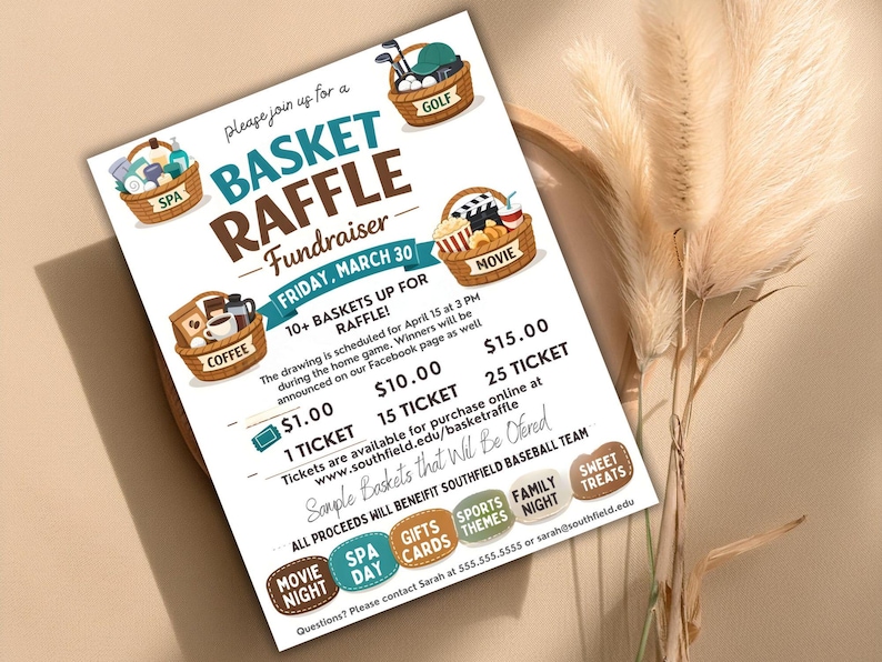 Editable Basket Raffle Flyer Template, School Fundraiser (digital ...