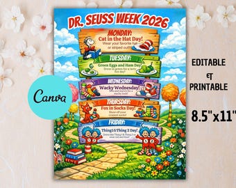 Folleto editable de la Semana del Dr. Seuss, póster de la Semana del Espíritu (descarga digital)