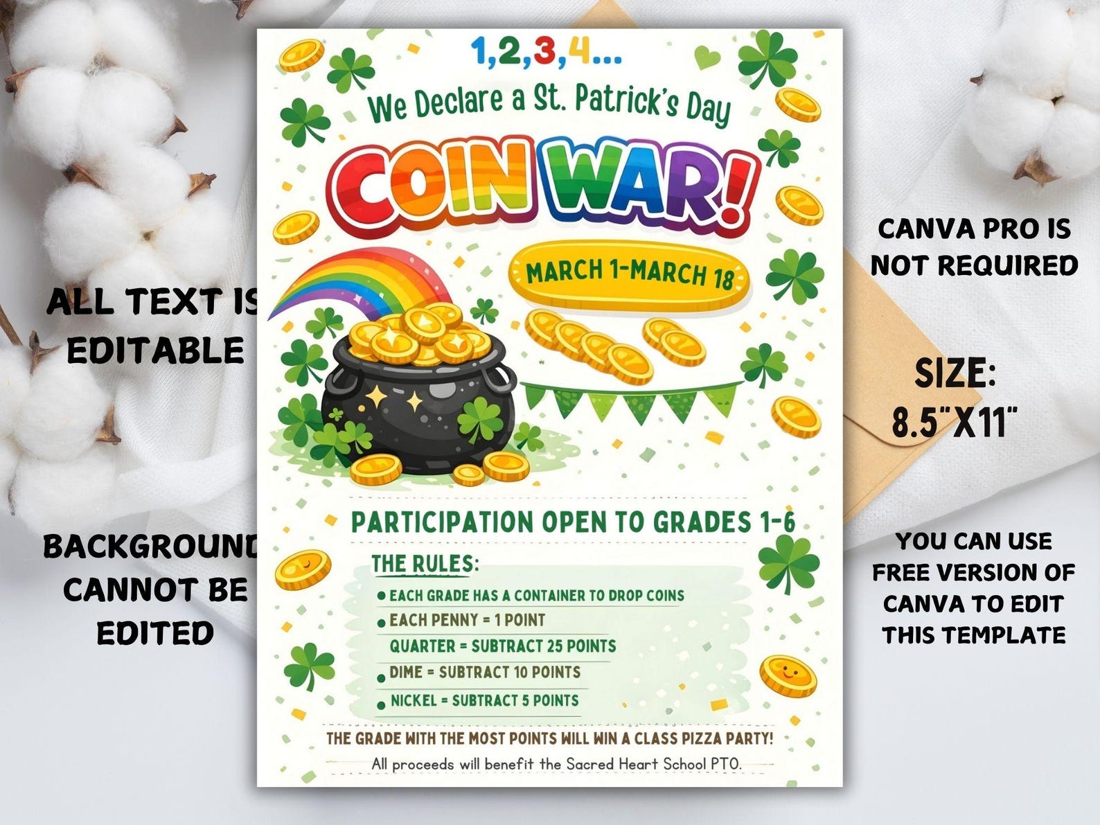 St. Patricks Day Coin War Flyer: School Fundraiser (CANVA Template ...