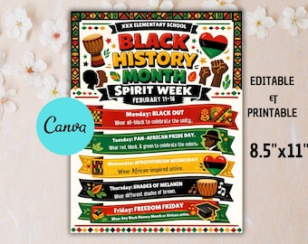 Volante de la Semana del Espíritu del Mes de la Historia Afroamericana / Días de Disfraces Escolares, plantilla de Canva (descarga digital)