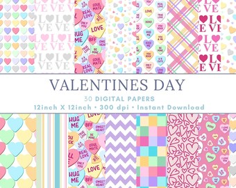 Paquete de papeles digitales de San Valentín, corazones, scrapbooking (descarga digital, JPG de 30 x 30 cm)