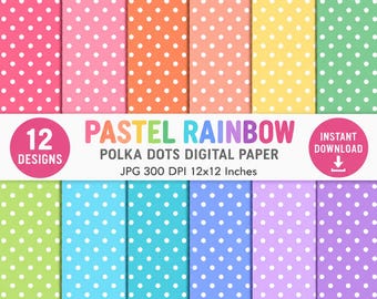 Carta digitale a pois: pois piccoli e minuscoli, motivo senza soluzione di continuità, arcobaleno, scrapbooking (download immediato)
