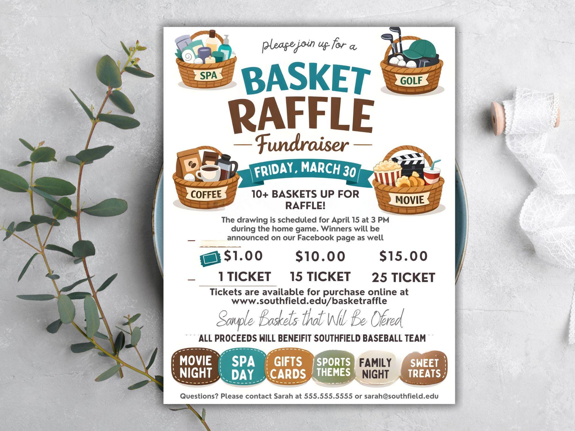 Editable Basket Raffle Flyer Template, School Fundraiser (digital ...