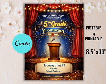 Plantilla de folleto de promoción de 5.º grado / Póster editable para la ceremonia de graduación (descarga digital)