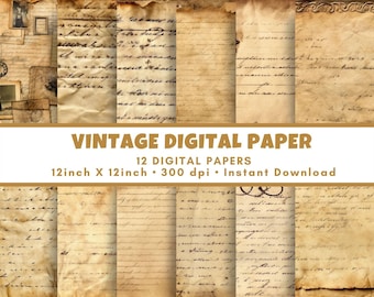 Papeles digitales vintage efímeros / Diarios basura, scrapbooking, manualidades (descarga digital)