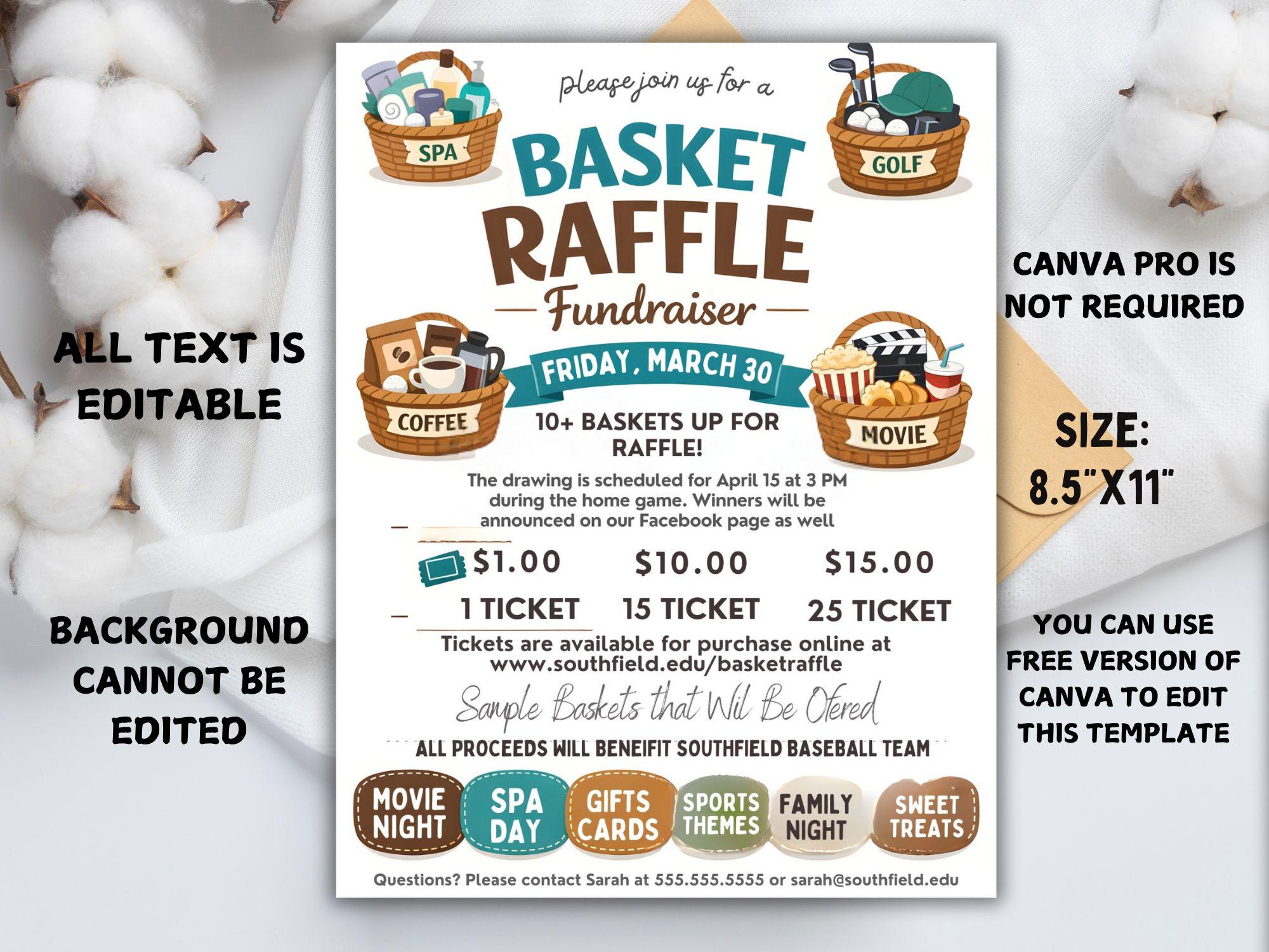 Editable Basket Raffle Flyer Template, School Fundraiser (digital ...