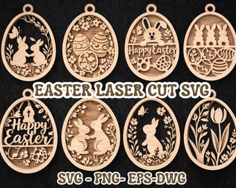 Laser Cut Easter Egg Ornaments, Floral Bunny Decor (svg, dxf, eps, pdf, dwg)