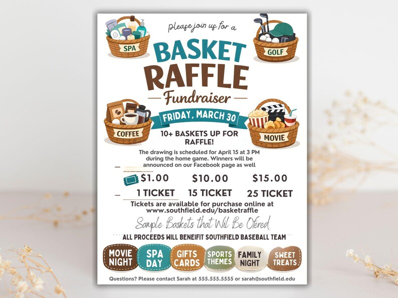 Editable Basket Raffle Flyer Template, School Fundraiser (digital ...