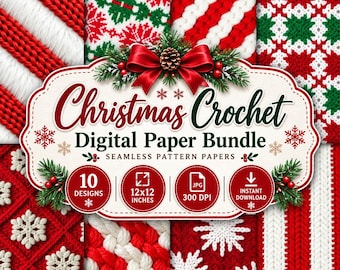 Carta digitale natalizia all'uncinetto, sfondi retrò per scrapbooking a tema festivo, carta per lavori creativi, uso commerciale