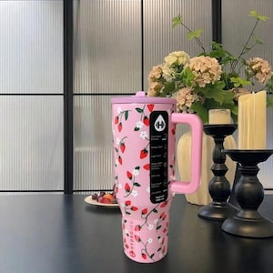 Hydrojug 40oz  Traveler Tumbler Personalized With Red Strawberry |  Gift for Her | Traveler Cup