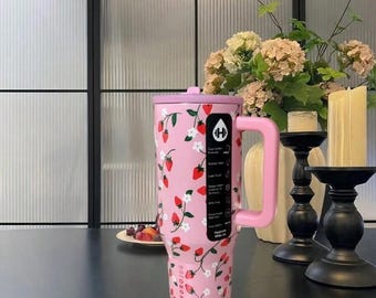 Gobelet de voyage Hydrojug 40 oz personnalisé avec fraise rouge |  Cadeau pour elle | Coupe du voyageur