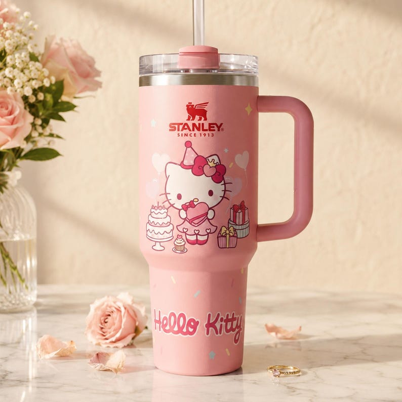 Stanley Personalized 40 oz Tumbler, Engraved Hello Kitty Design, Stainless Steel Travel Cup